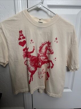 Sweet Claire Cream Short Sleeve Tee with Red Western Horse Graphic